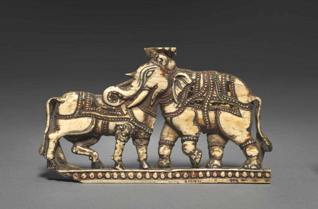 Bull and elephant in combat, Sri Lnka or South India