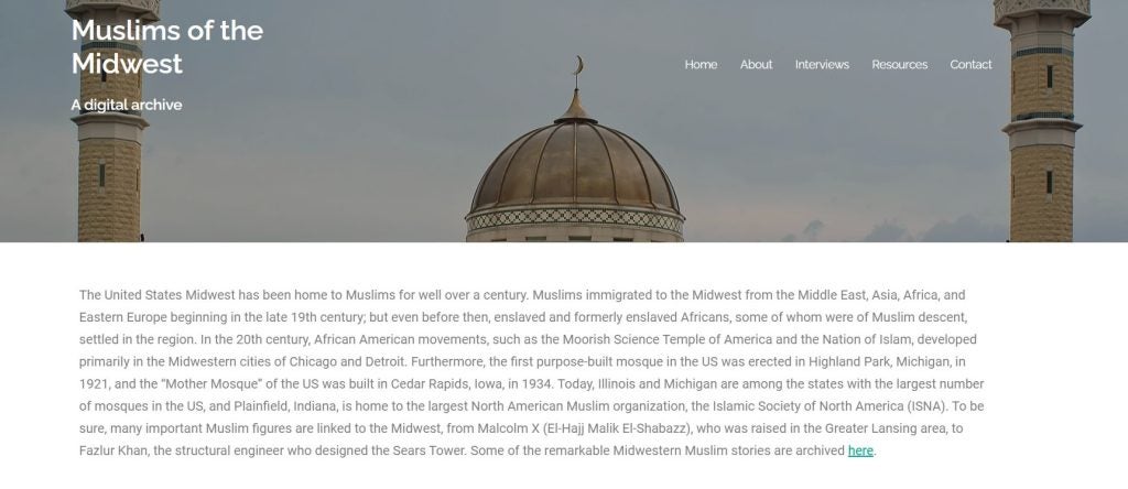 Muslims of the Midwest website home page. 