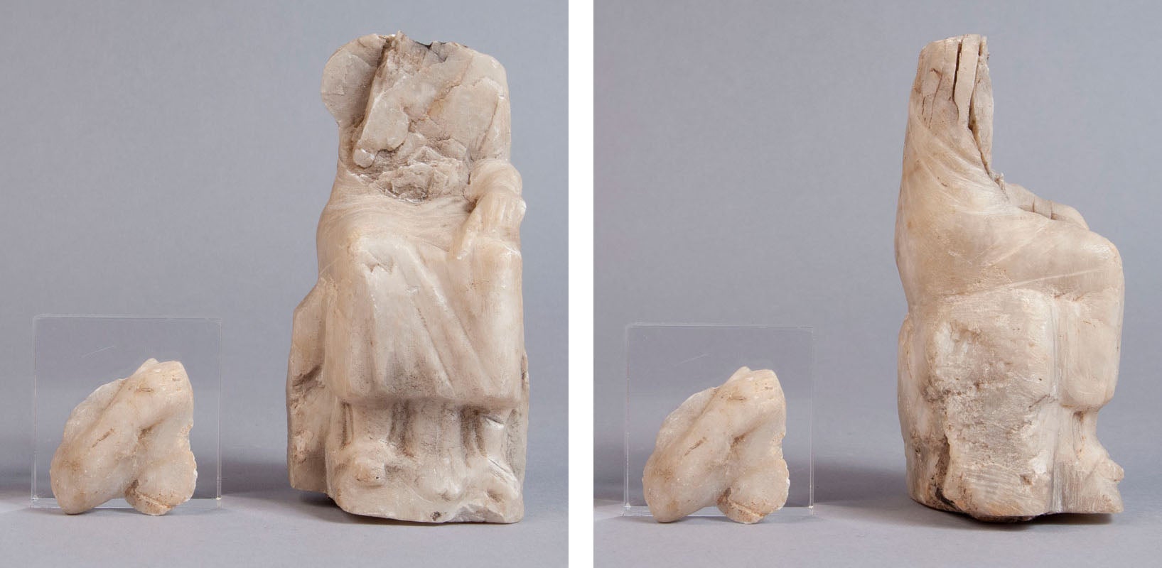 Seated figurine carved from alabaster