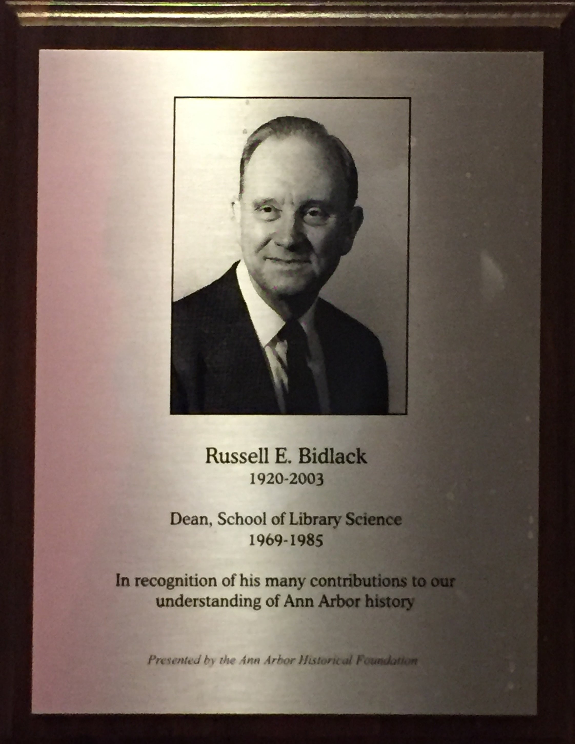 Russell E Bidlack Plaque