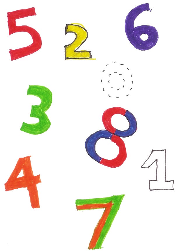 numbers drawn in different colors 