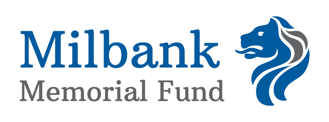 Milbank Memorial Fund logo with "Milbank" in blue, "Memorial Fund" in gray, a blue stylized lion head on the right—often featured in presentations to represent the organization.