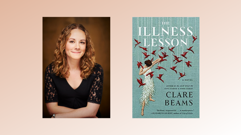 Clare Beams Headshot aside her book, The Illness Lesson