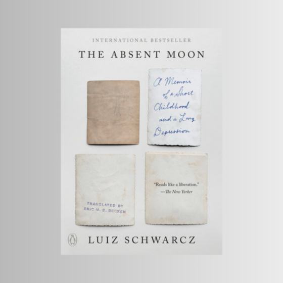 An image of the book cover of Luiz Schwarcz's "Absent Moon" laid againt a white-gray background