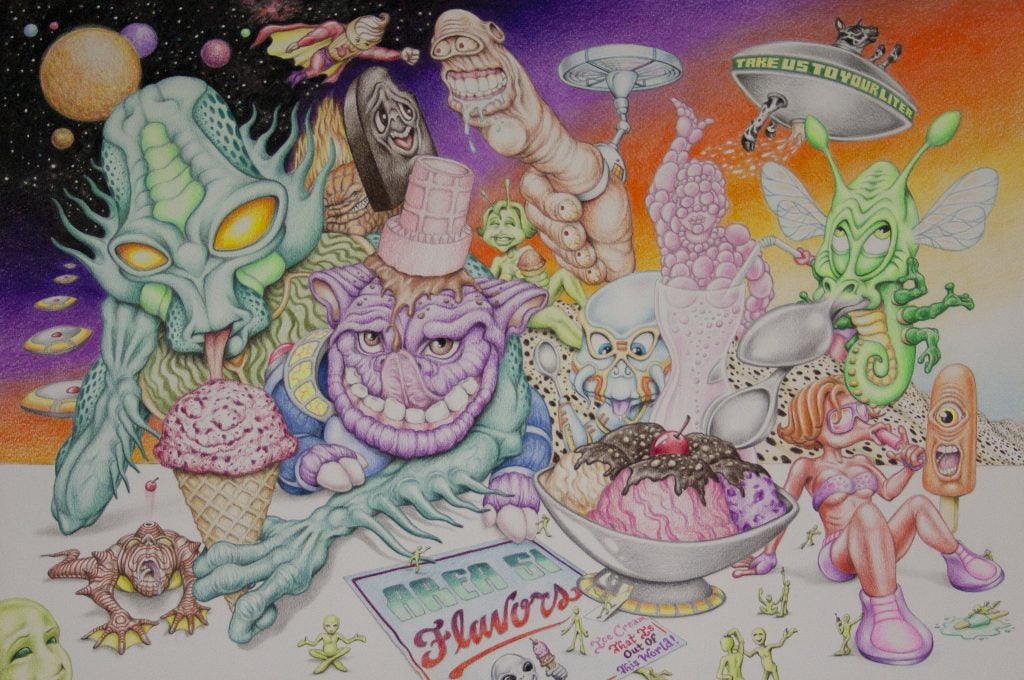 Group of multi-colored aliens eating ice cream