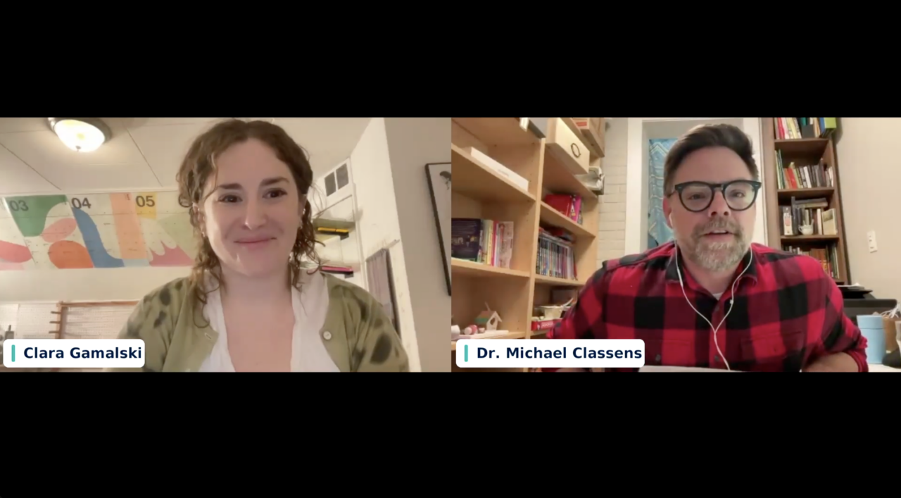 Photo of Clara Gamalski and Dr. Michael Classens chatting during the Zoom webinar.