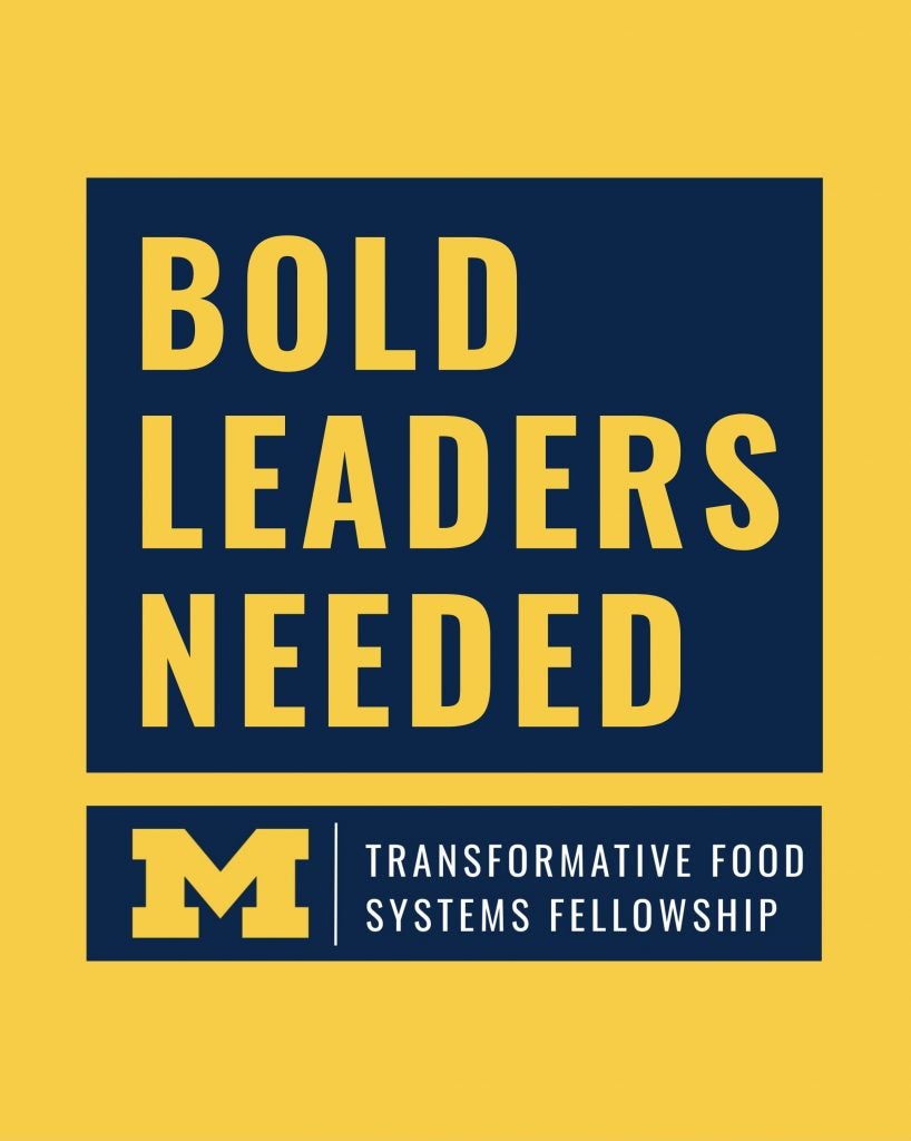 BOLD LEADERS NEEDED.
Michigan Transformative Food Systems Fellowship logo.